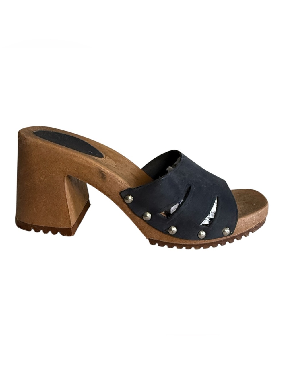 The Leather Collection 70s Platform Clogs  Black Women's Size 9